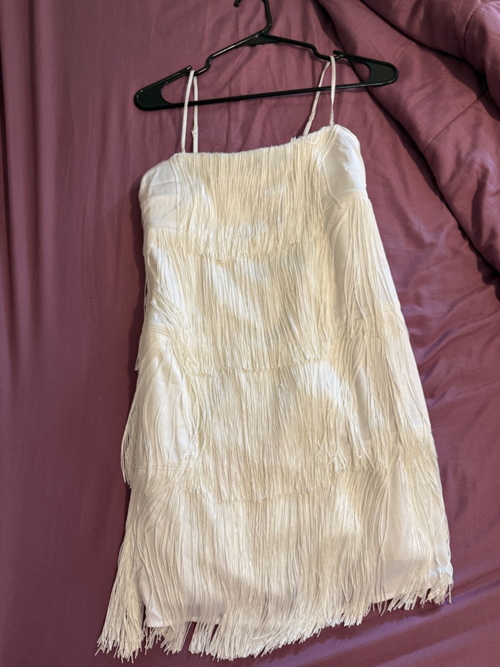 Abercrombie & Fitch White Fringe Spaghetti-Strap Mini Dress - Picture 6 of 7